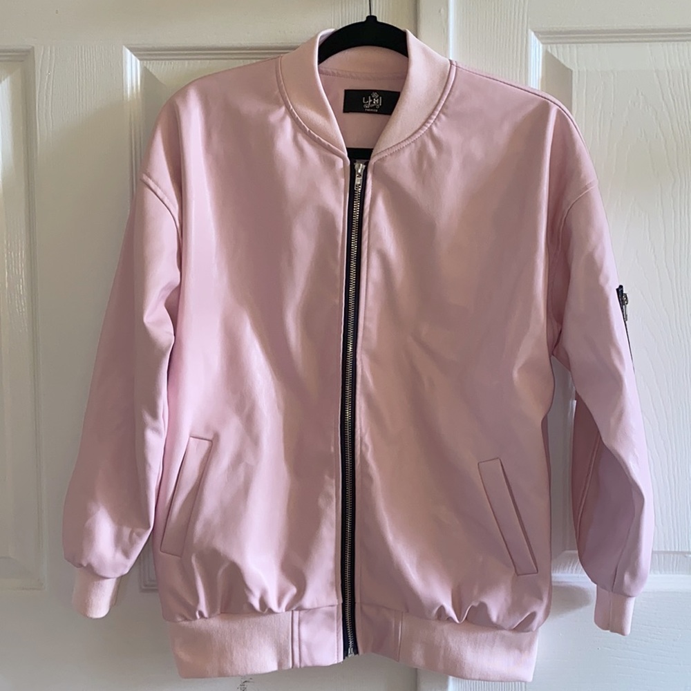 NWOT UO Pastel Pink Faux Leather Bomber Jacket
